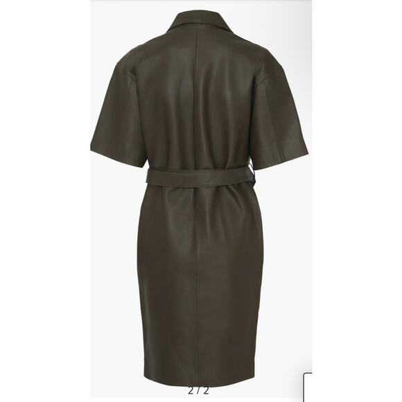 REMAIN by Birger‎ Christensen Puglia Leather Shirt Dress Tarmac Size 12 - Picture 4 of 13